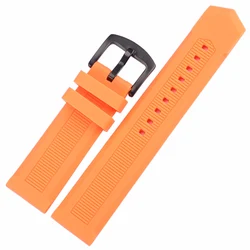 Men's Soft Diving Watch Band with Metal Pin Buckle in Black and Blue Rubber - 22mm (Orange Black Buckle)