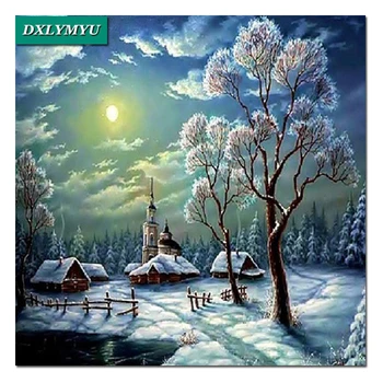 

New 5D Diy diamond painting cross stitch kit square rhinestones Mosaic paste full diamond embroidery Snowy night scenic picture