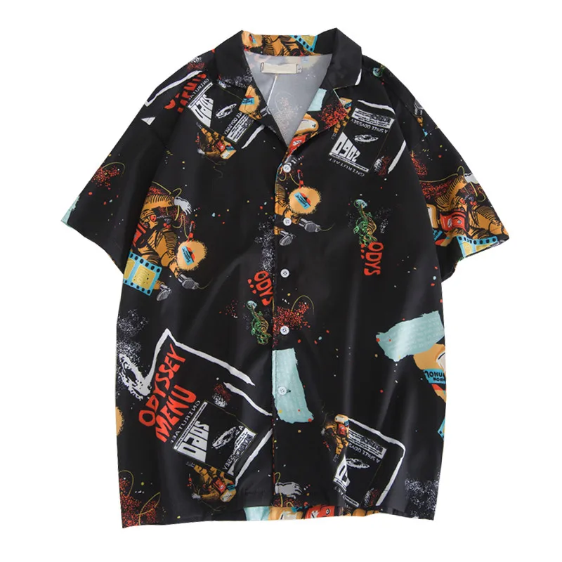 Мужская рубашка с отложным воротником и принтом темной иконы, короткий рукав, лето, гавайский пляжный стиль, мужские свободные рубашки, Мужской Топ - Цвет: 406(1)