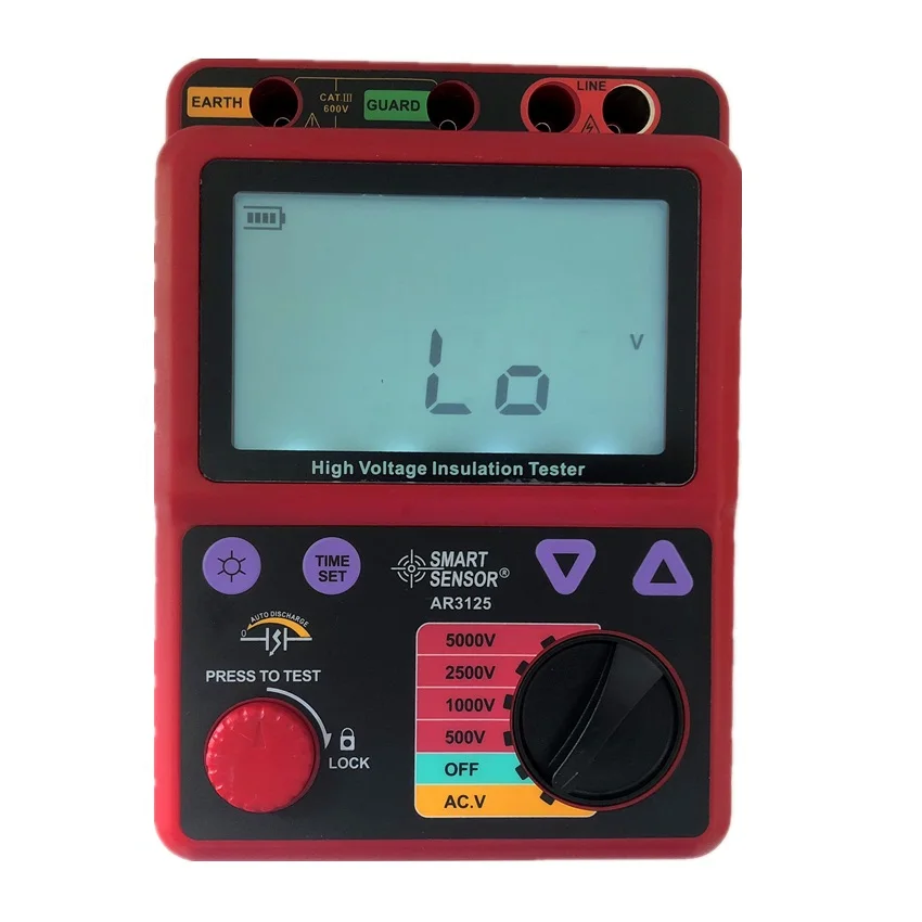 

Smart Sensor AR3125 0.0M~1000G Ohm, 500~5000V High Voltage Insulation Resistance Tester Megohmmeter Megger
