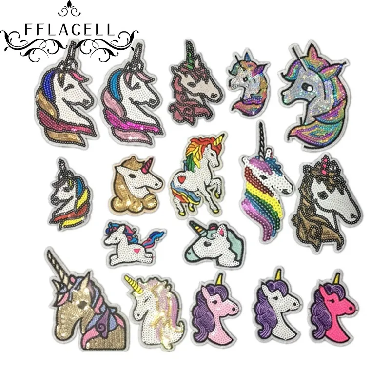 FFLAECLL Unicorn Sequin Patch Iron On Cartoon Patches Rainbow Horse DIY Sewing Accessories Decoration For Clothes Badge | Дом и сад