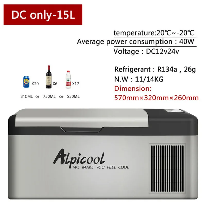 

15L High Quality -20 Degrees Freeze Fridge 12V/24V Portable Compressor Car Refrigerator Multi-Function Auto Cooler Freezer