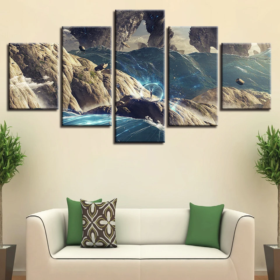 

Decor For Living Room Wall Canvas Painting 5 Pieces HD Printing Mountain Cave Water Abstract Landscape Picture Modular Frame Art