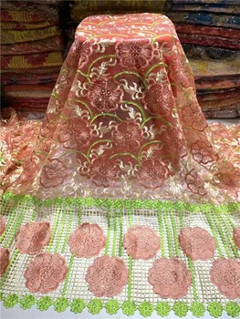 

Beautiful flower embroidery French net lace fabric with cord lace ZQN197(5yards/lot)