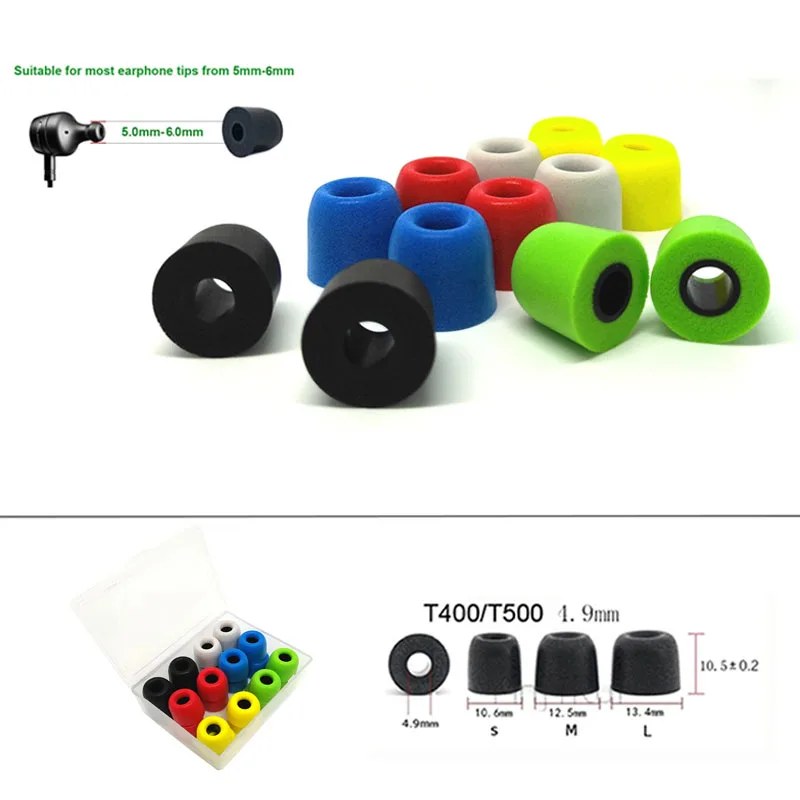 

24 pcs/12 pairs ANJIRUI T400 M Caliber Ear Pads/cap 4.9mm memory foam eartips for ear Headphones tips Sponge Headset accessories