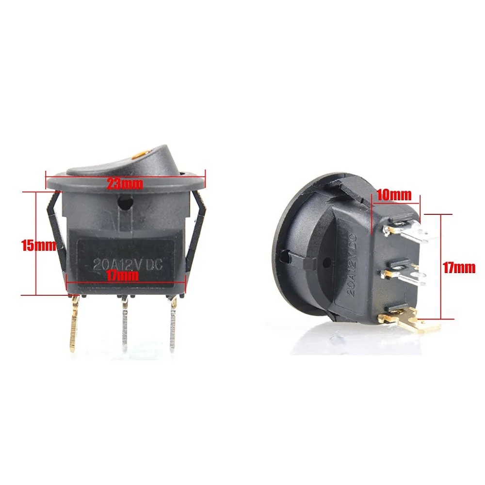 

12V 20A LED Dot Light Car Boat Round Rocker ON/OFF 3 Pins Round Rocker Toggle Accessories