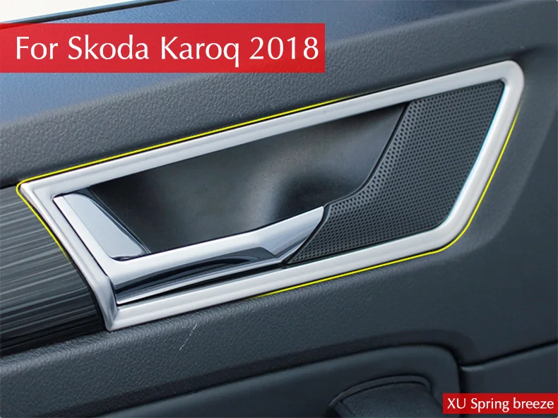 

Car Interior Door Handle Handrail Trim Frame Cover Bezel Stickers Decoration Car styling 4Pcs/Set For Skoda Karoq 2017 2018