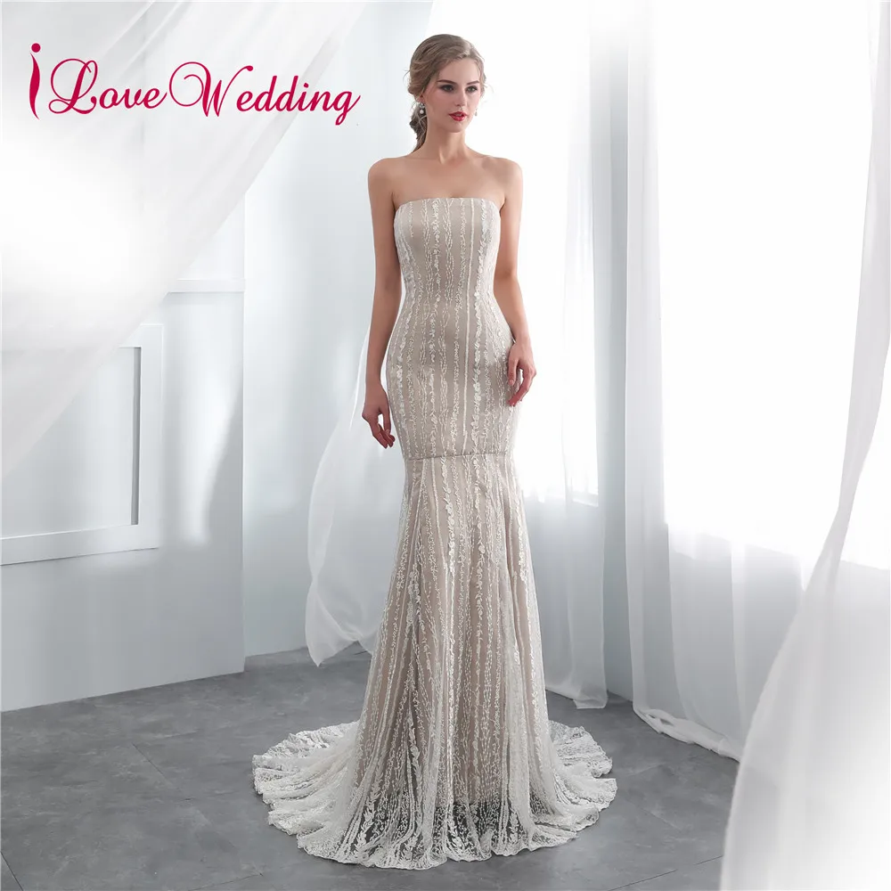 ILoveWedding без бретелек свадебное платье с фатой высокое качество цельное кружевное