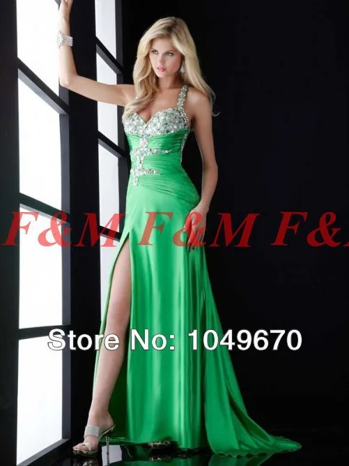Free Shipping 2016 New Style Sexy Green Sweetheart Beaded Backless Side Silt Long Formal font b