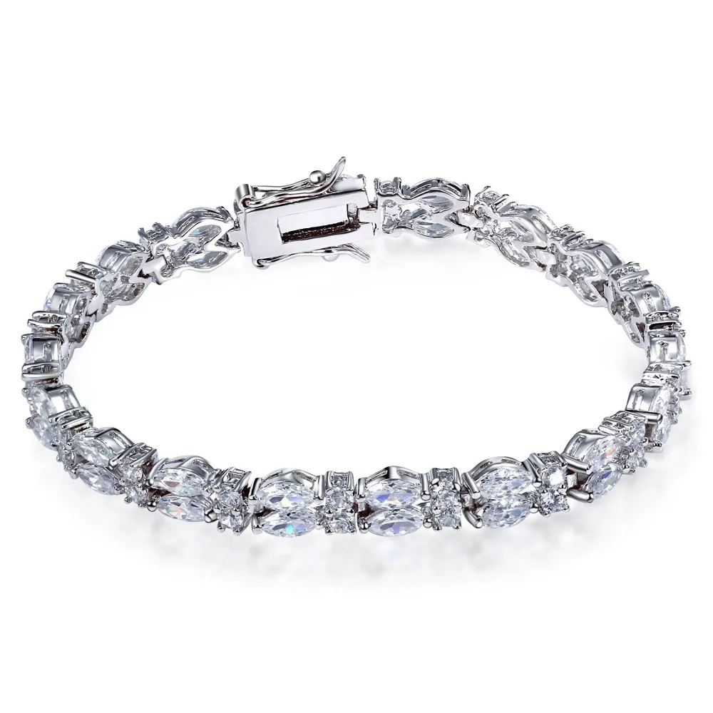 Trendy CZ Stone Chain & Link Bracelet White Color Bangle Love