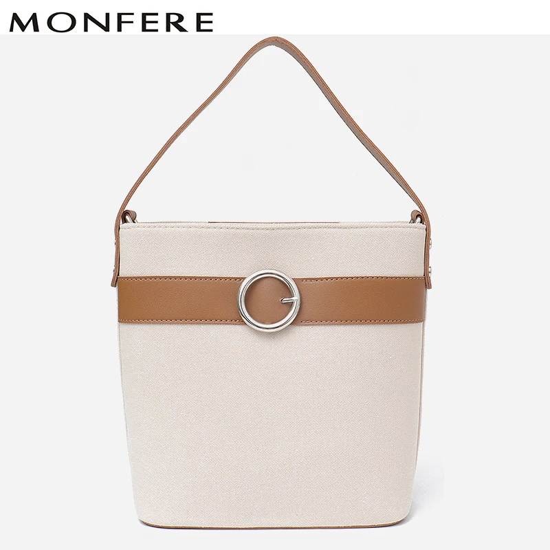 

MONFERE 2018 New Canvas Bucket Bag Beach Causal Cross body Handbag Buckle Belt Tote Bag Shoulder Messenger Bags Portable Baobao