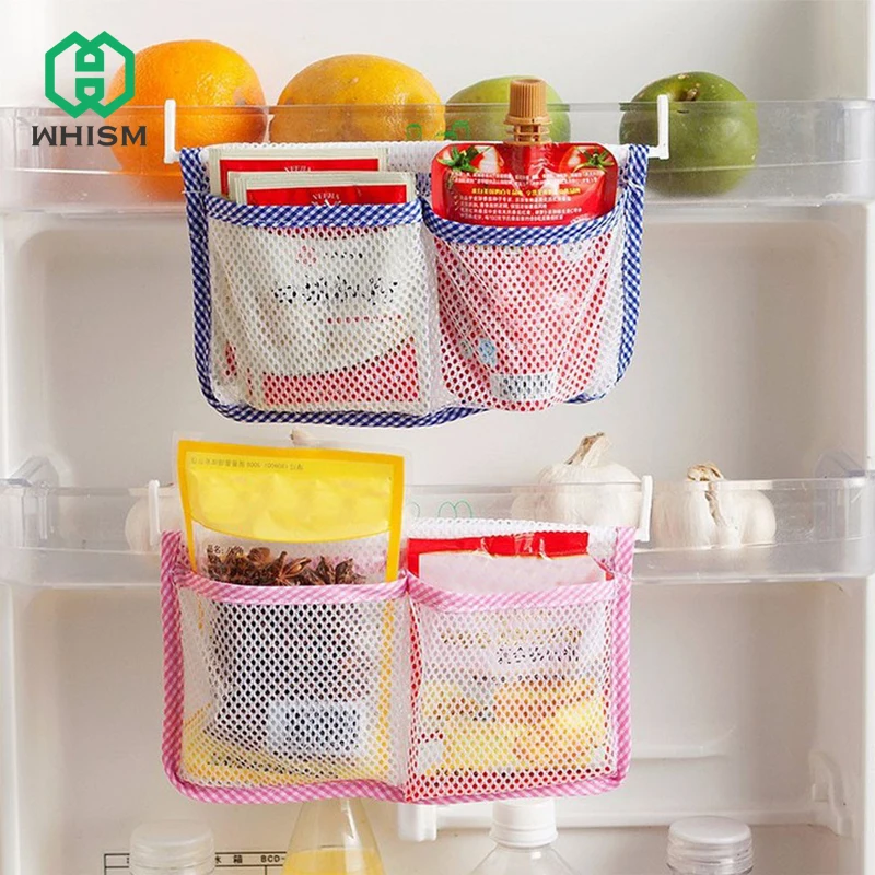 

WHISM Modern Kitchen Hanging Storage Bag for Refrigerator Pouch Mesh Pocket Save Space Food Organizer Fridge Storage Bag