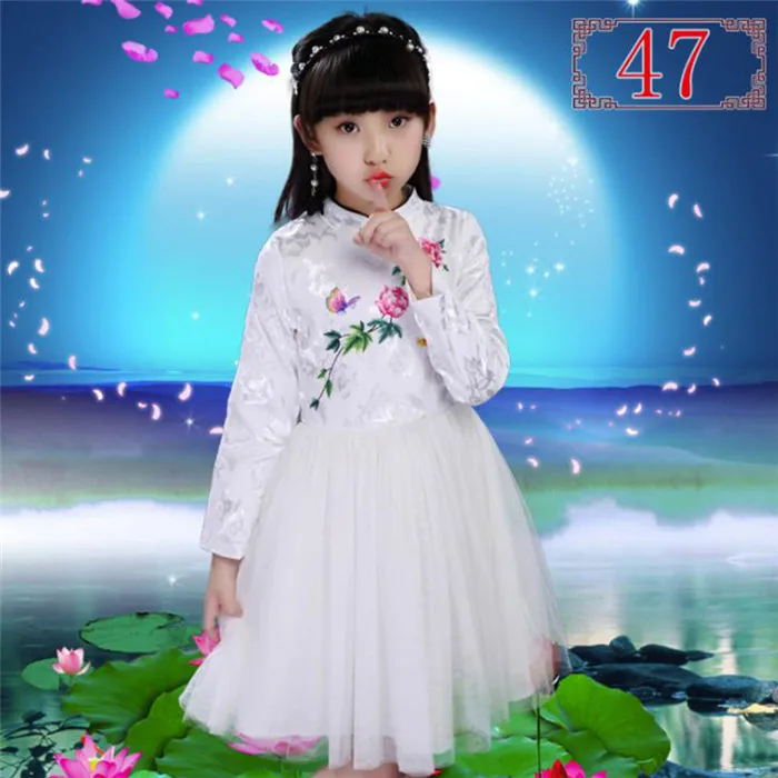 Ципао детское платье для девочек в китайском стиле, детская одежда с цветочной вышивкой платье принцессы на свадьбу для маленьких девочек от 3 до 14 лет - Цвет: as picture