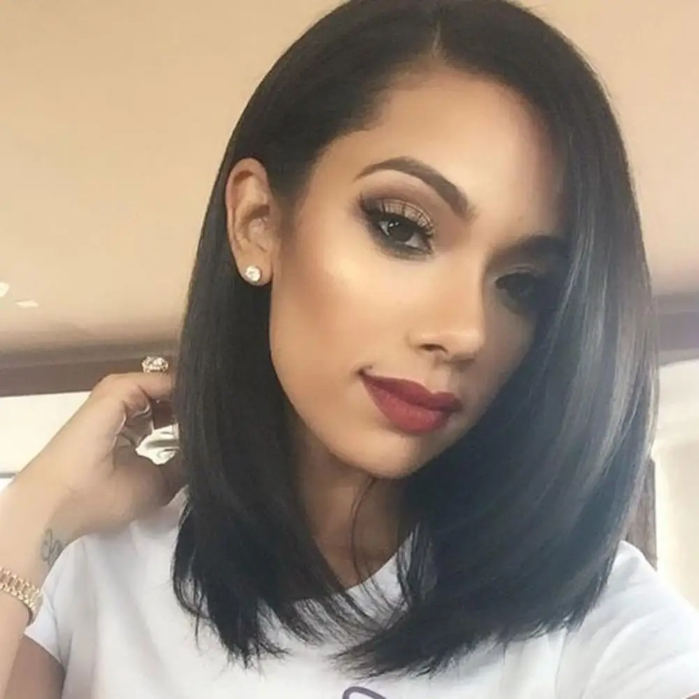 

Women Black Side Parting Shoulder Length Straight Synthetic Hair Cosplay Wig New