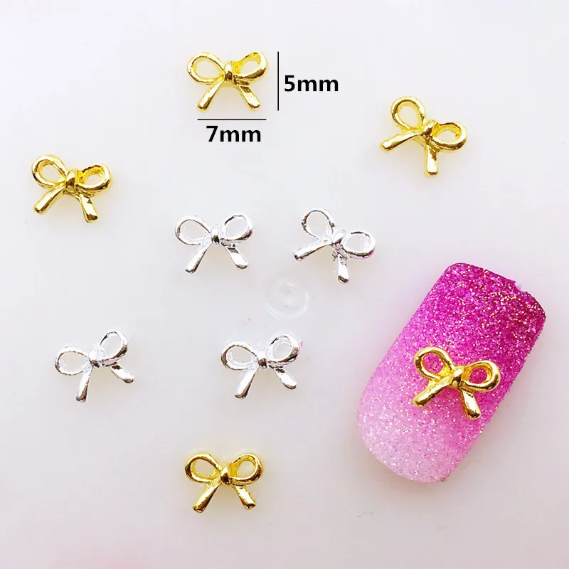 

10Pcs/Lot Japan 5*7mm Gold Silver Bow Knot 3D DIY Metal Alloy Nail Art Deco Nail Stickers/Charms/ Tools for Manicure