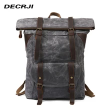 DECRJI Винтажный Мужской рюкзак из натуральной кожи, ноутбук, роскошные дорожные мужские рюкзаки, холщовый рюкзак, школьный рюкзак, мужской