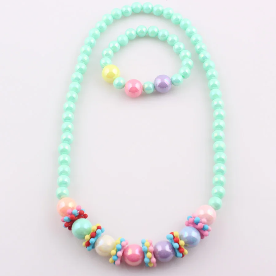 Карамельный цвет, бусины для детей ручной работы, ювелирный комплект, ожерелье и браслет с искусственным жемчугом, подарок для ребенка JJAL T85 - Окраска металла: C