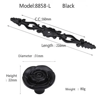 

Zinc Alloy Drawers Black Rose Cabinets Single Hole Knob (C.C.:160mm L:216mm H:22mm) Pulls 10PCS