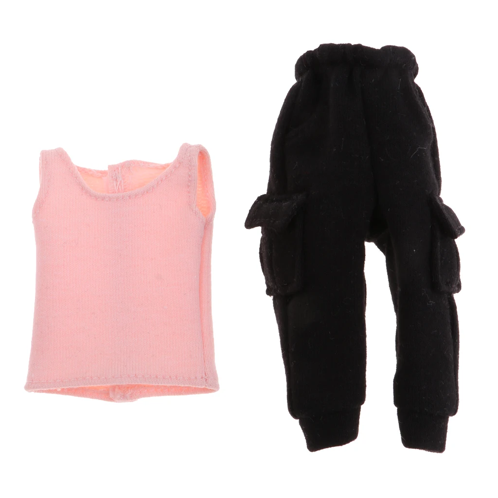  Pink Vest and Black Slack Casual Garment Set Party Dress Up For Blythe Doll Clothes Accs