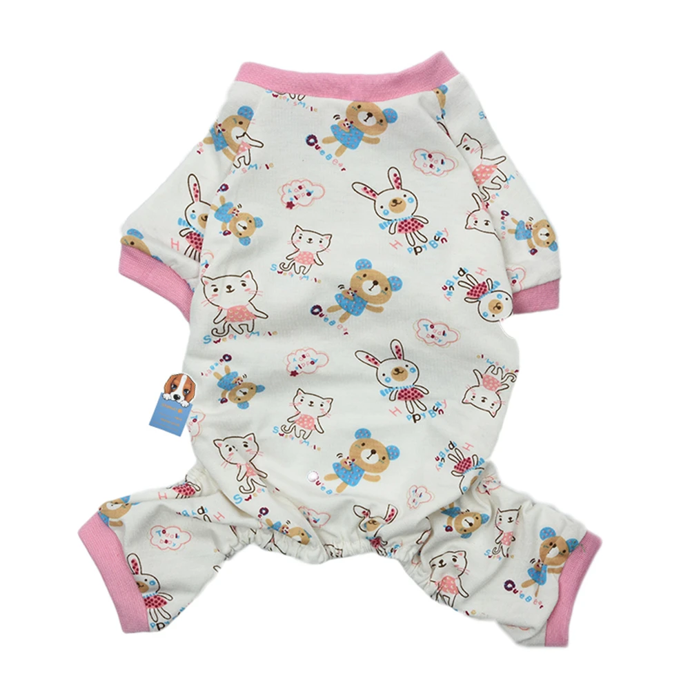 

Latest Arrival 4 Sizes Pink Trimmed Pet Dog Leisure Wear Multifunctional Home Clothes Pajamas Jumpsuit with Cute Cat Patterns