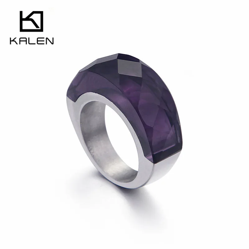 KALEN Bulgaria, золотые кольца из нержавеющей стали для женщин, Богемия, белый камень, стекло, кольца для девочек, размер 6-9, вечерние ювелирные изделия, кольца - Цвет основного камня: Silver Purple