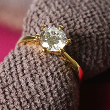 

2CT Brilliant South Korea Style Solitaire Sterling Yellow Gold 18K Wedding Ring Simulate Diamond Female Golden Promise Ring