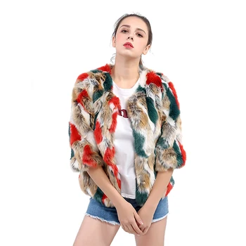 

Colorful Women Winter Faux Fur Jacket Coat Slim Short O Neck Five Point Sleeve Female Faux Fur Coat Warm Soft Ladies Fox Fur Coa