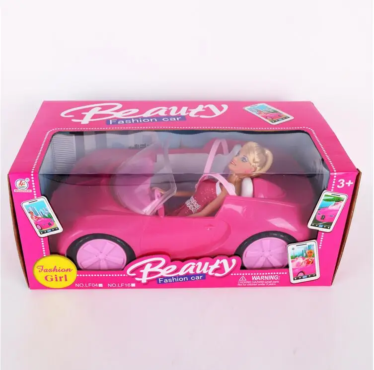 

2-seat Convertible Sports Car Toy for 1/6 Doll House Accessories Pink car Scene props Pretend Play Toys for Happy children