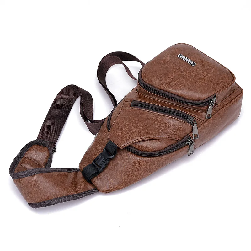 Cross-Border For Custom PU Shoulder Bag Men'S Charging Bag Men'S USB Chest Bag Diagonal Package Messenger Bag Chest New 2019