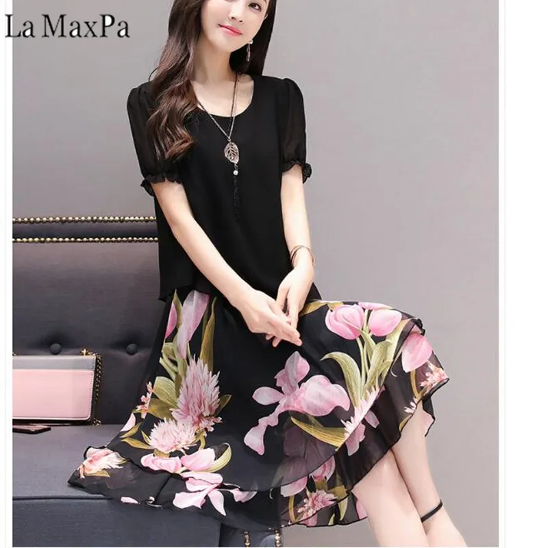 Beste LA MAXPA Jurken Van De Grote Maten Vrouwen Kleding 2018 lente Zomer Stijl koreaanse Vestidos Mode Dunne Nieuwe Chiffon Jurk vrouwelijke