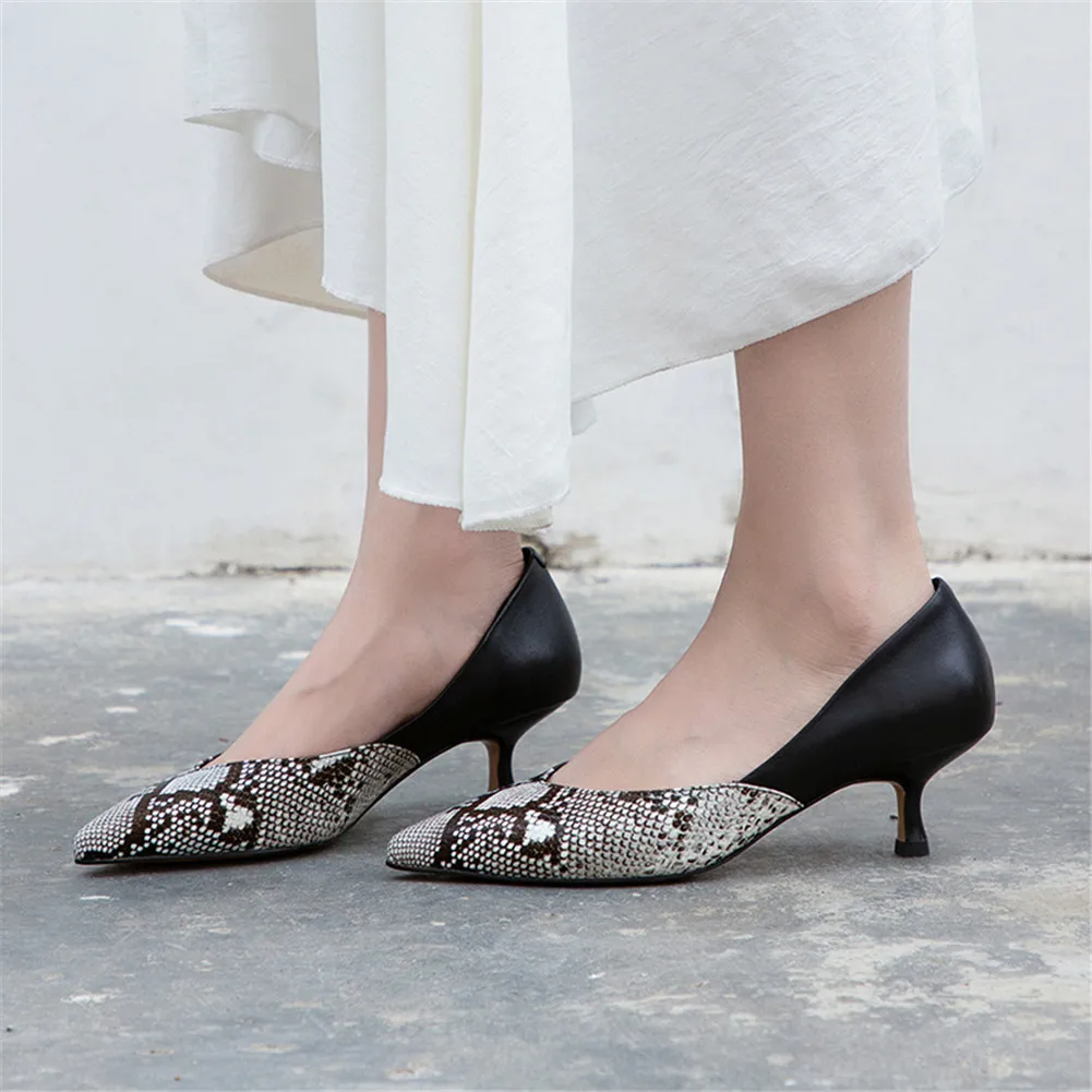 

Brand Luxury Snake Veins women's Genuine Leather Ladies High Heels Shoes Woman Elegant Party Office Lady Heeled Pumps