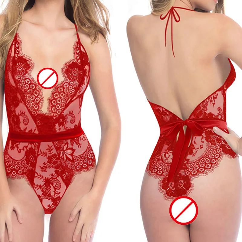 1PC Fashion Women Babydoll Lingerie Sexy Hot Underwear Teddies V-Neck Backless Floral Lace One Piece Bodysuit Sleepwear New