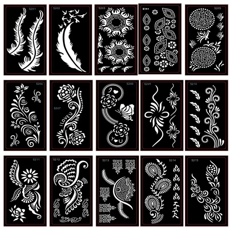 Tatuagem de Flor Corpo Jóias Adesivos Glitter Mulher Desenho Estêncil Stencils Airbrush Pintura Corporal & Template Atacado 200 Pcs Art 8 Tatuagem de Flor & Template Atacado