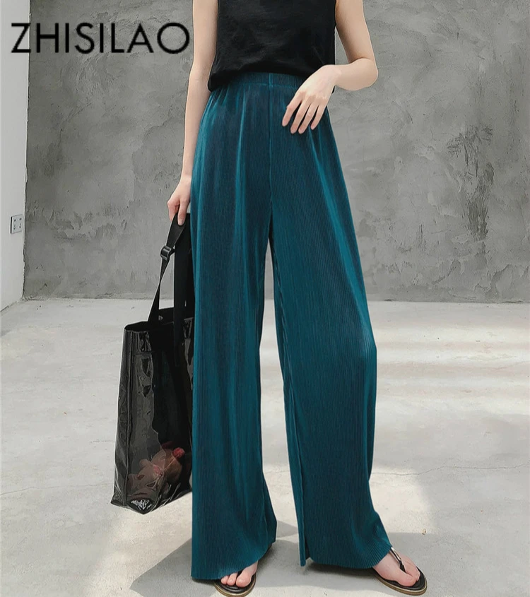 

Wide Leg Chiffon Pants Women Summer Loose Solid Trousers Mujer Elastic Waist Pants Casual Trousers 2019 Pantalon Mujer Street