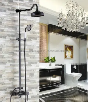 

Black Brass 8 inch Rain Showerhead Bathtub Shower Faucet Single Handle Bathroom Bath Shower Faucet Set Mixer Taps Brs606