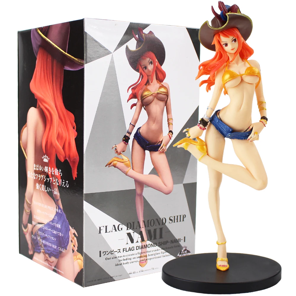 

25cm One Piece Nami PVC Action Figure Model Toy with black base wears gold swimsuit sexy beautiful girl for girls gift