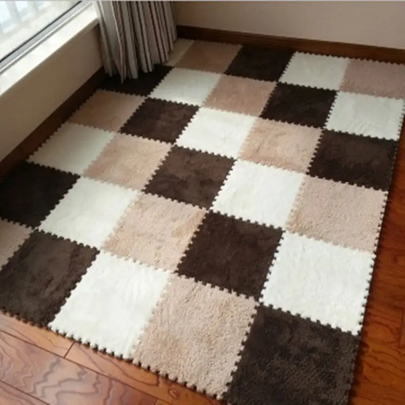 12Pcs/Lot DIY Stitching Rugs For Bedroom Warm Hairy Anti-slip Carpet Kids Room Floor Mats Solid Square area rug for living room 