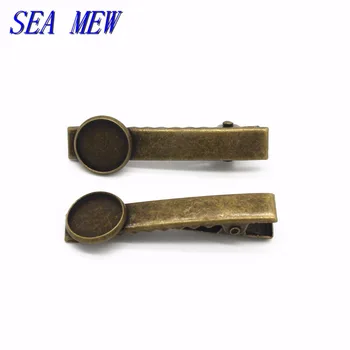 

SEA MEW To Fit 12MM Round Cabochon Antique Bronze Plated Vintage Metal Copper Square Hair Clip Blank Settings For Jewelry Making