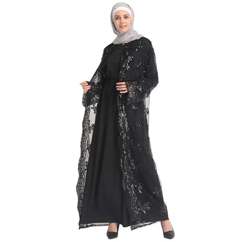 Сетка блесток кафтан abaya Турция Дубай мусульманский хиджаб платье Eid Абая для женщин Elbise Giyim Caftan Исламская одежда Рамадан Халат