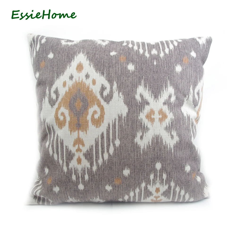 

ESSIE HOME High-End Hand Print Light Brown Ikat Pattern Pillow Case Cushion Cover For Sofa Vintage Look Home Decoration Throw