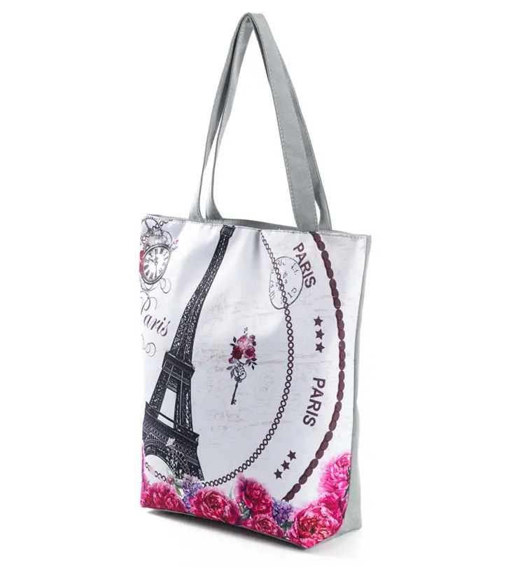 Miyahouse Холщовая Сумка на плечо женская сумка-тоут Эйфелева башня печатная Повседневная сумка женская пляжная сумка Bolsa Feminina