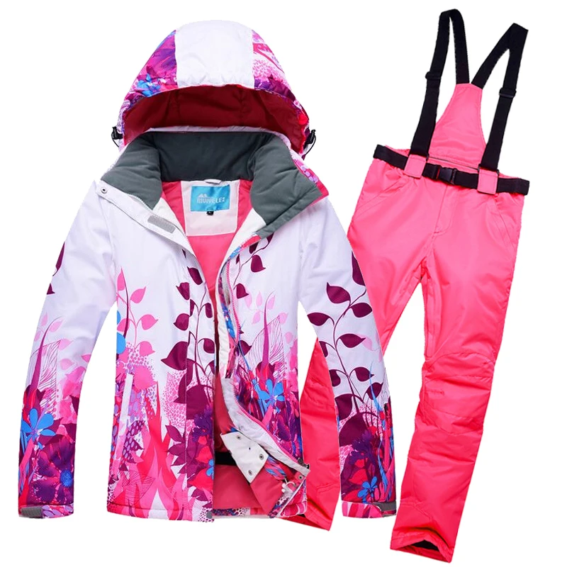 

Women Ski Suit Ski Jacket Windproof Waterproof Flower Skiing Snowboard Thicken Thermal Female Jacket+Pants Super Warm Clothing
