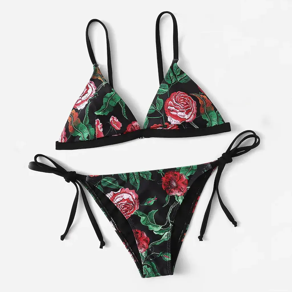 

2019 Women Floral Print Push-Up Padded Bra Brazilian Beach Bikini Set Swimsuit Beachwear Swimwear Bathing Suit Thong Biquini