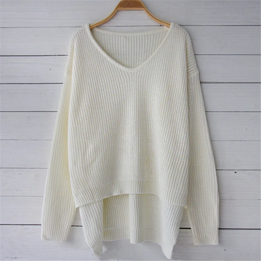 Off Shoulder Sweater Women Split Knitted Tops 2019 New Spring Autumn Pullover Knitwear Woman Clothes Black White V-neck Sweaters