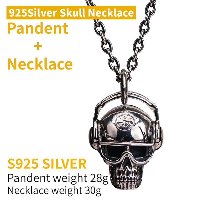 Наушники с черепом, серебро 925 пробы, ожерелье в стиле хип-хоп для мужчин, высокое качество, бижутерия mygrillz - Окраска металла: pendant with necklac