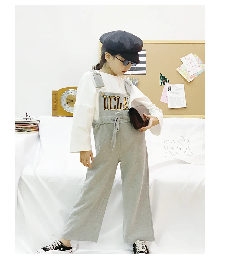 Longqibao детский нагрудник для девочки Ранняя осень Новые широкие прямые брюки с буквенными карманами игривый ретро повседневный комбинезон