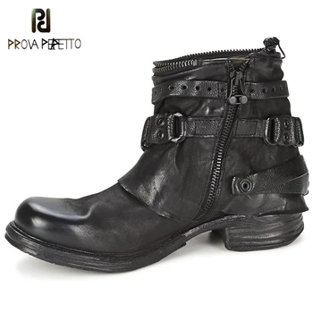 

Prova Perfetto 2019 Motorcycle Boots Retro England Style Knight Boots Genuine Leather Buckle Woman Shoes Ankle Boot