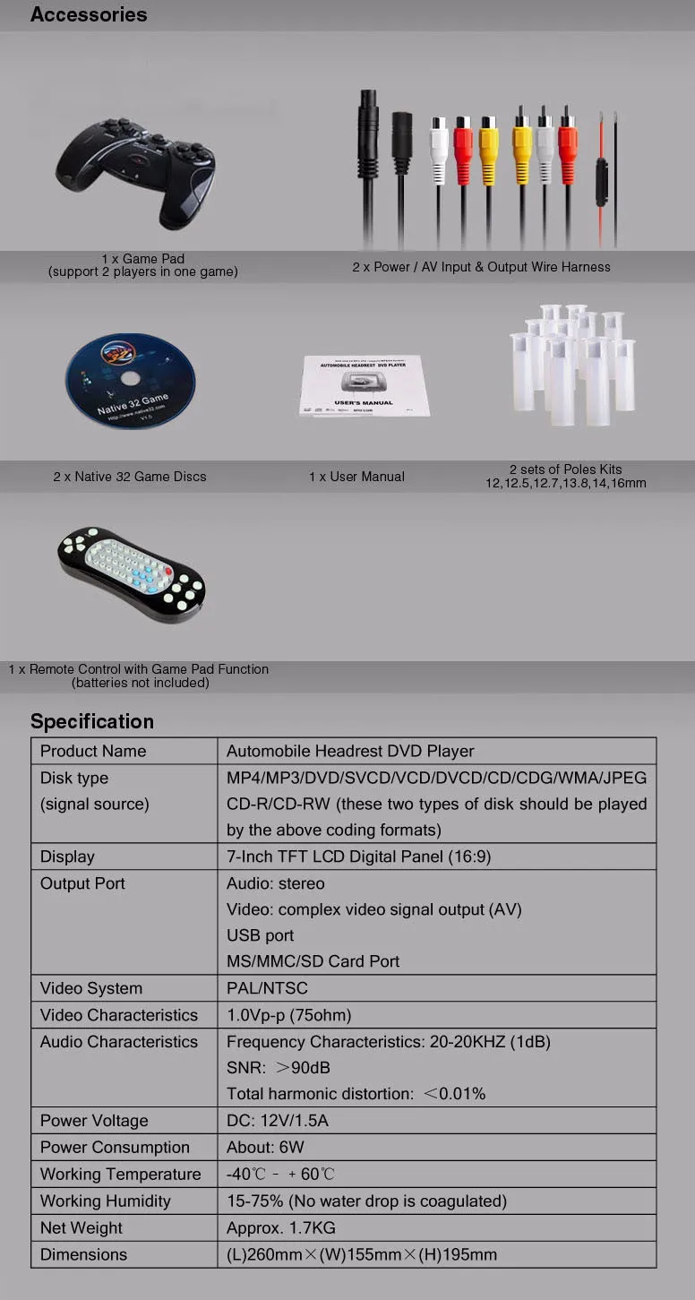 Discount 2x7" Grey Headrest Car Monitor with DVD Function & USB SD FM Transmitter IR Transmitter & 2 IR Headphones (Black&Beige Optional) 8 Discount 2x7" Grey Headrest Car Monitor with DVD Function & USB SD FM Transmitter IR Transmitter & 2 IR Headphones (Black&Beige Optional) 8