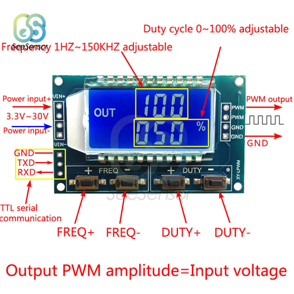Генератор сигналов PWM частота импульсов рабочий цикл регулируемый модуль ЖК-дисплей Дисплей 1Hz-150Khz 3,3 V-30 V PWM плата Модуль гибкий кабель
