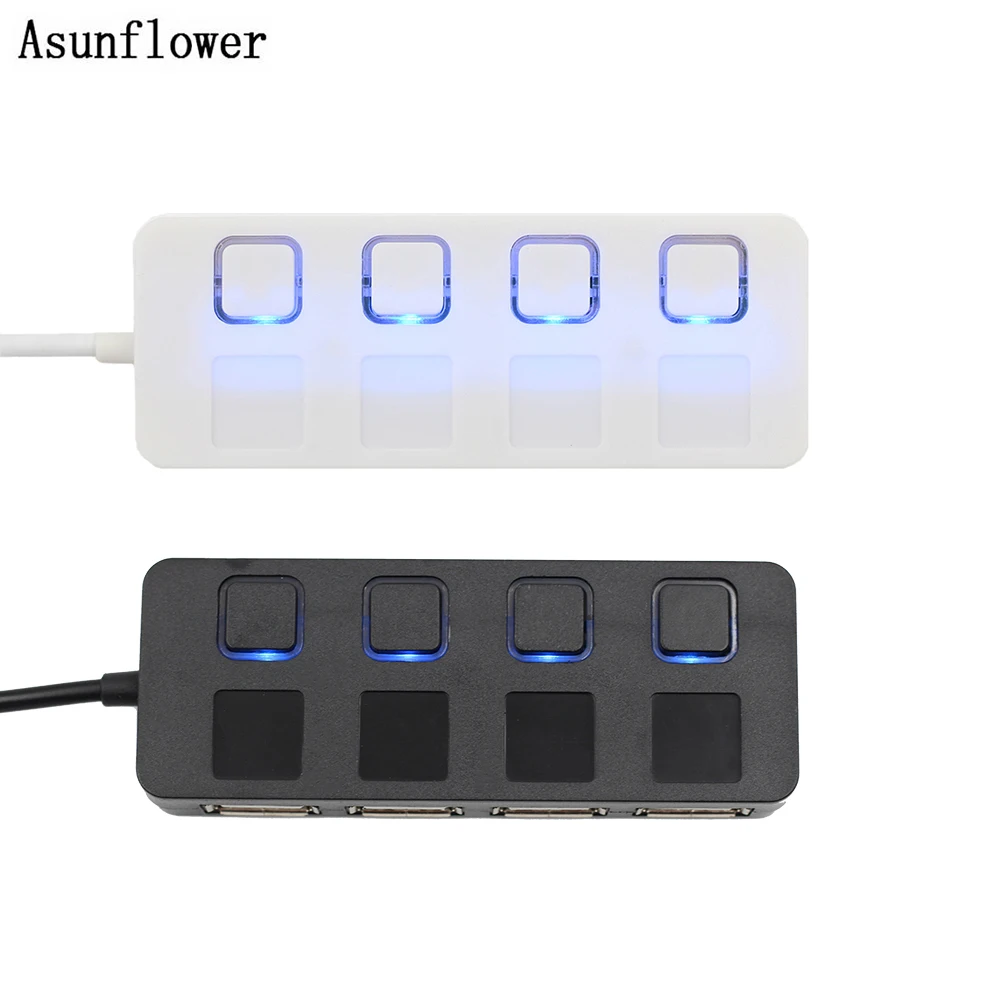 USB 2.0 HUB 4 Port USB HUB Splitter With Separate ON/OFF Switch Cable without power adapter LED 4 Ports For Laptop Desktop PC